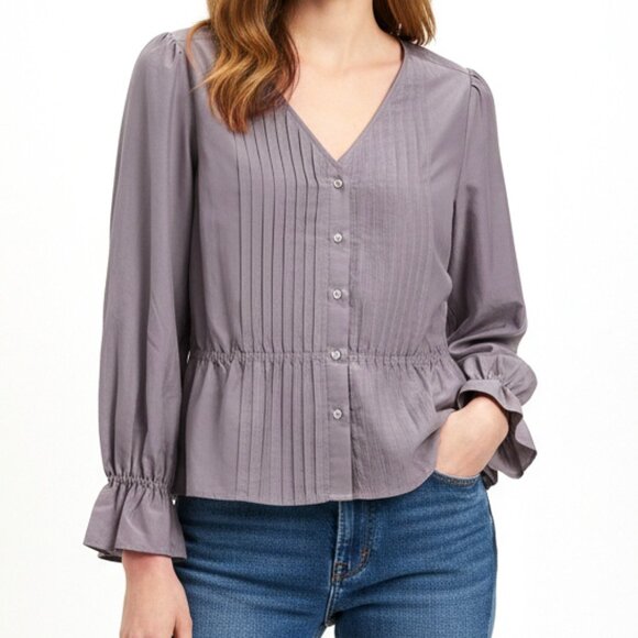 Alex Mill Pintuck Peplum Silk Blend Blouse - Picture 1 of 5
